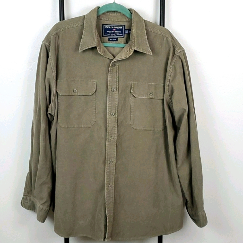 Vintage Polo Sport Ralph Lauren XXL Corduroy Shirt Long Sleeve Men